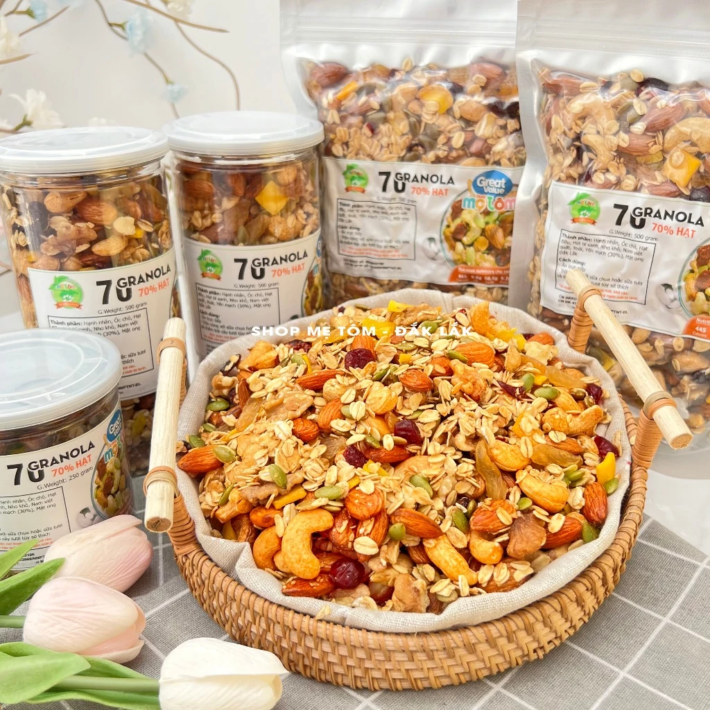 Granola siêu hạt nướng mật ong shop mẹ Tôm ngũ cốc hạt không đường