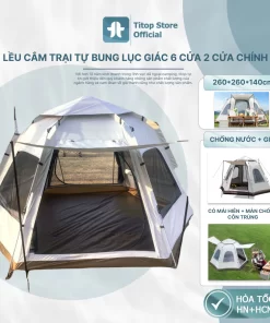 Lều Cắm Trại Tự Bung 6 Cửa – Dành Cho 4-6 Người – Thiết Kế Tiện Lợi, Chống Nước